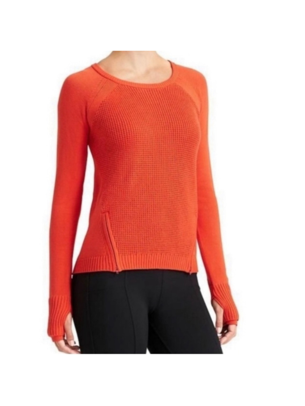 NWT Athleta Uplands Crewneck Knit Sweater Zipper with Thumbholes Size XS cotton